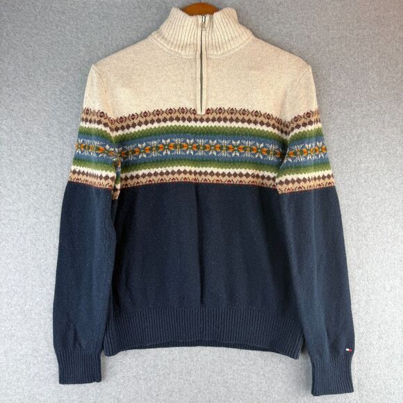 Tommy Hilfiger Wool Blend Pull Over Half Zip Isle Fair Pull Over Sweater Sz M - Picture 1 of 4